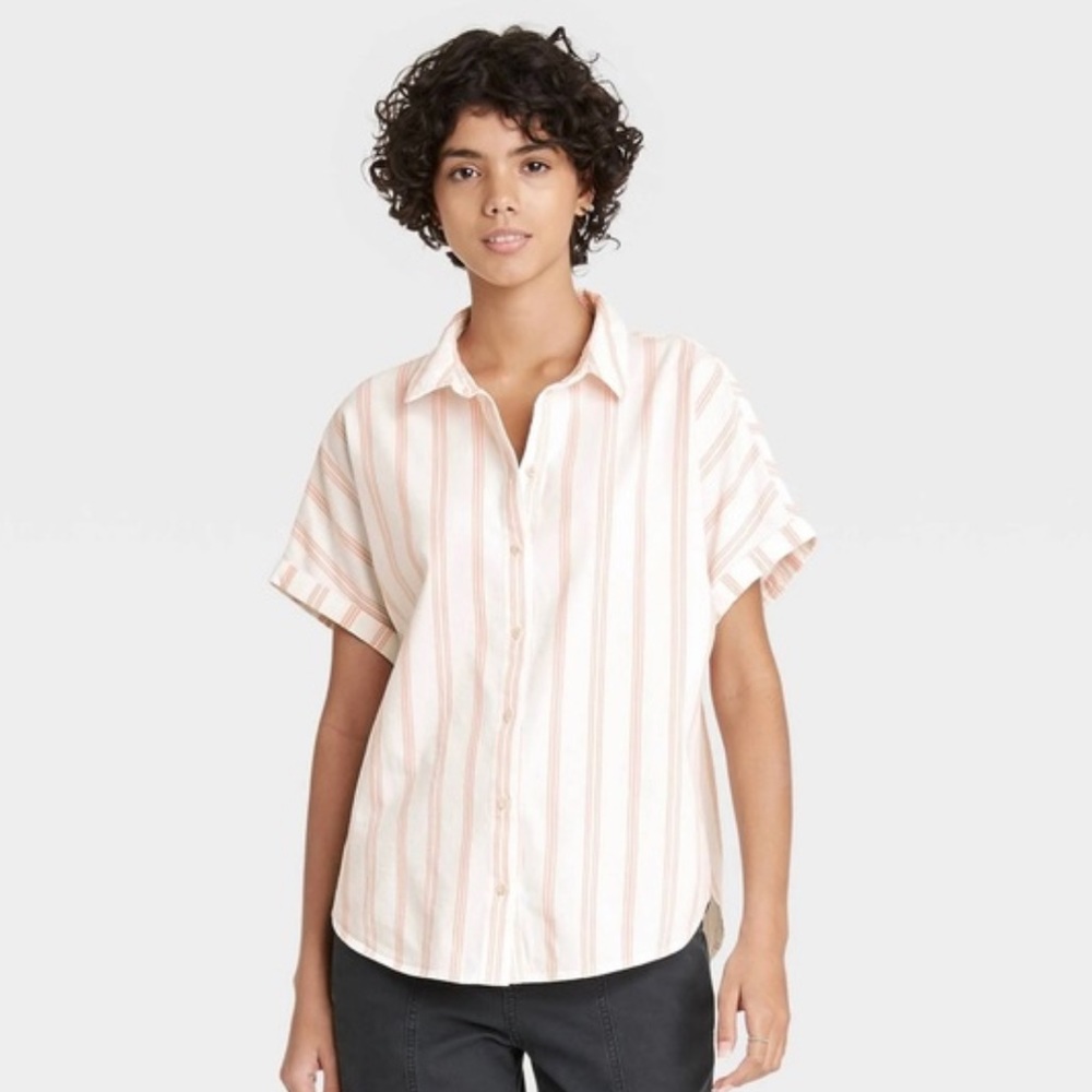 Pink and White Button Down Top